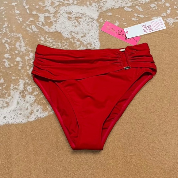 Lilly Pulitzer Other - NWT Lilly Pulitzer Neil Ruby Red High Waist Bikini Bottom Ruched Waistband Sz 6